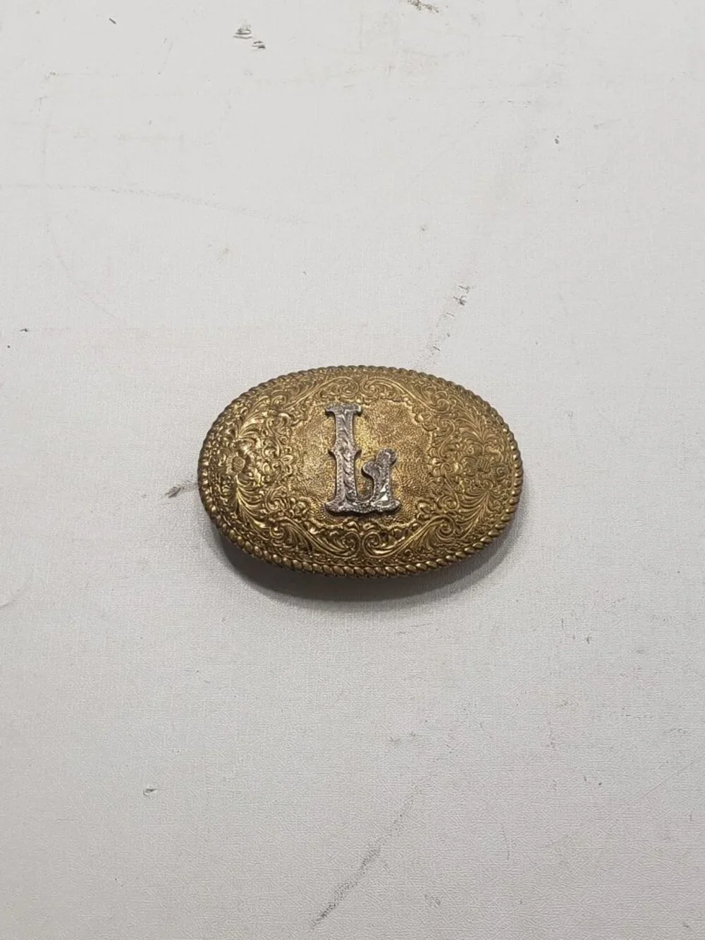 Vintage Crumrine Western Belt Buckle Letter L Jewlers Bronze Reno Gold